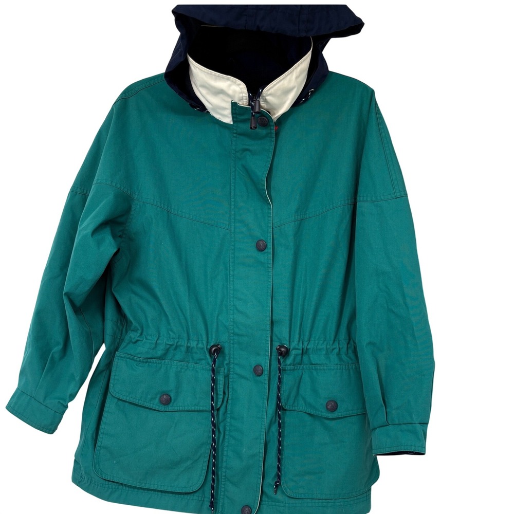 Vintage Men's Pacific Trail Canvas Blend Hooded Rain Utility Jacket Green Navy S